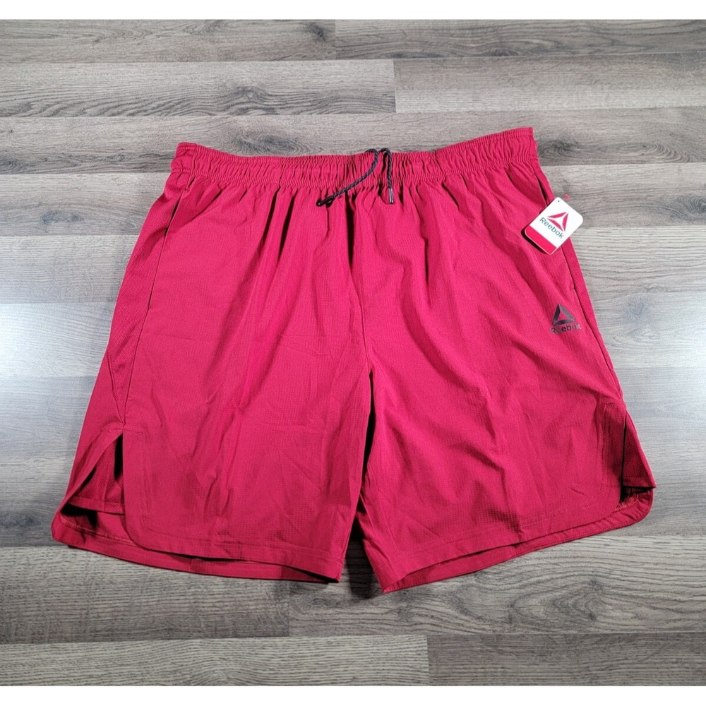 Reebok‎ Mens Active Workout Woven Shorts Size 3XL Red Elastic Waist Stretchy NWT